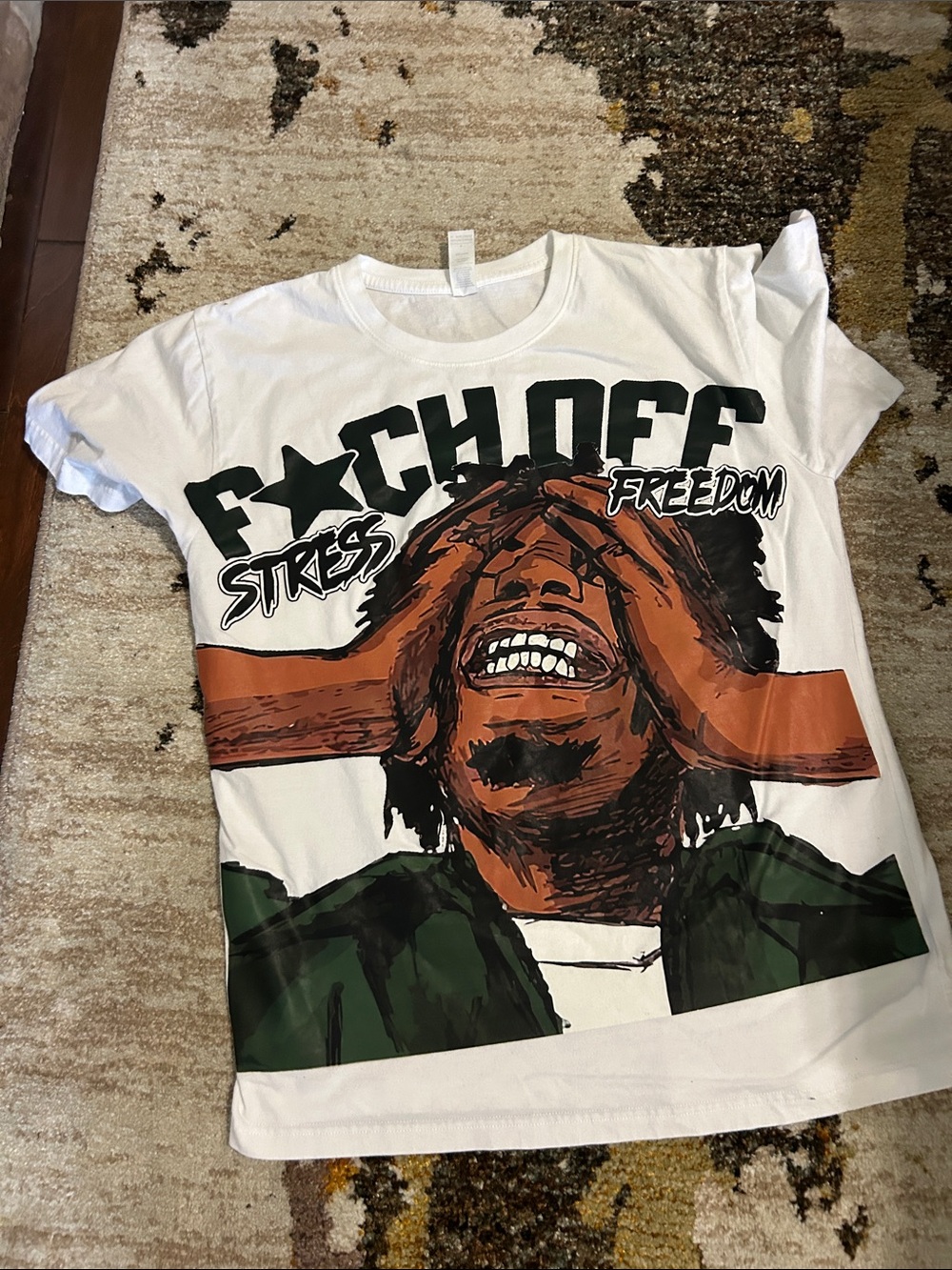 Graphic White Men’s T-Shirt with orange and green print